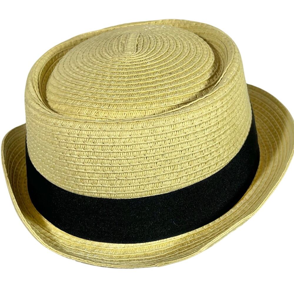 Epoch Straw Pork Pie Derby Fedora Hat Men Summer Flat Top Upturn Brim L/XL